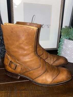 To Boot Tan Leather Ankle Boots with Side Buckle Size 11.5